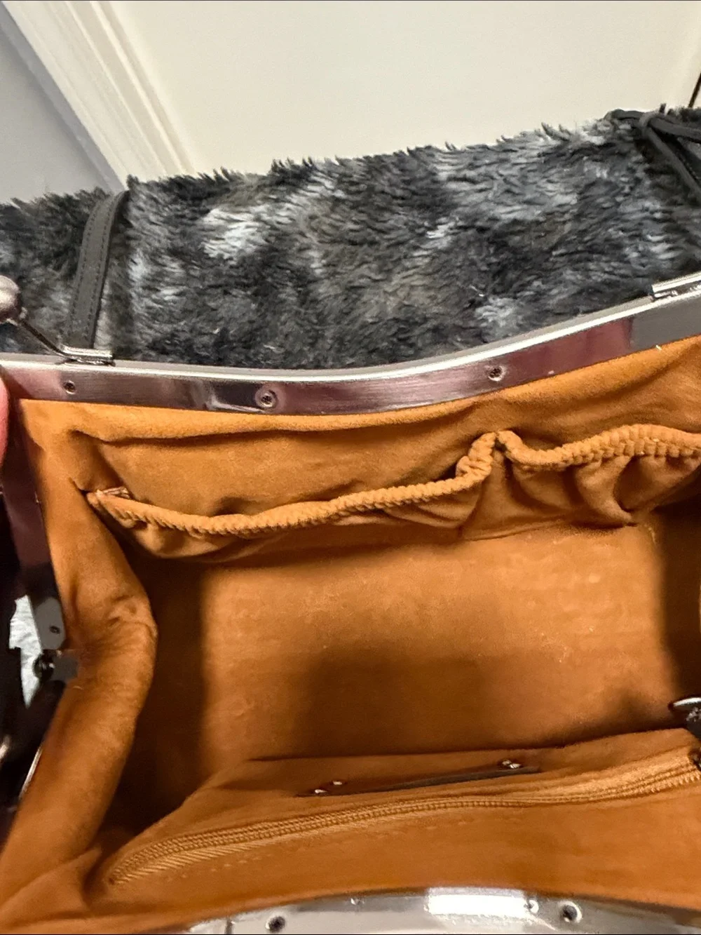 Patricia Nash Black  Leather Frame Satchel with Amber Handle